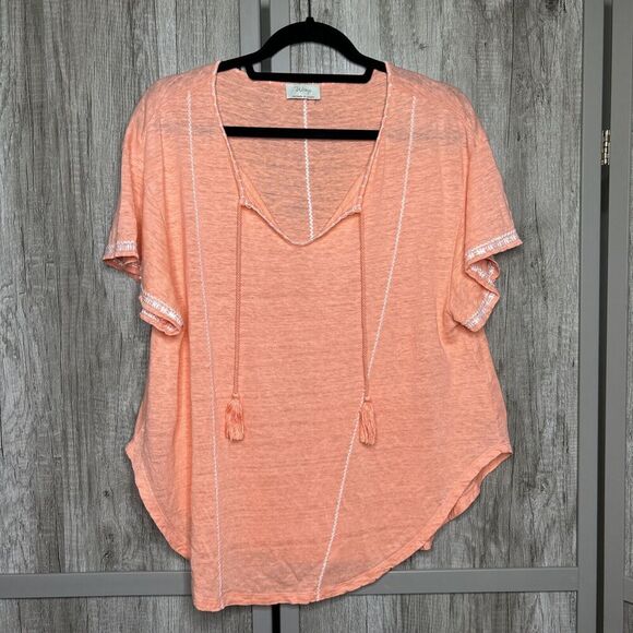 Wrap London Linen Top Embroidered Tassels Short Sleeve Size 6 - Picture 1 of 7